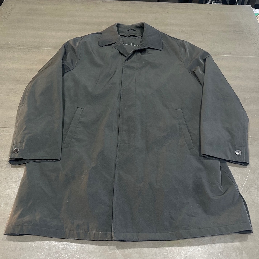 Calvin Klein Mens‎ Car Coat Charcoal Gray Removable Liner Trench Jacket Size XL